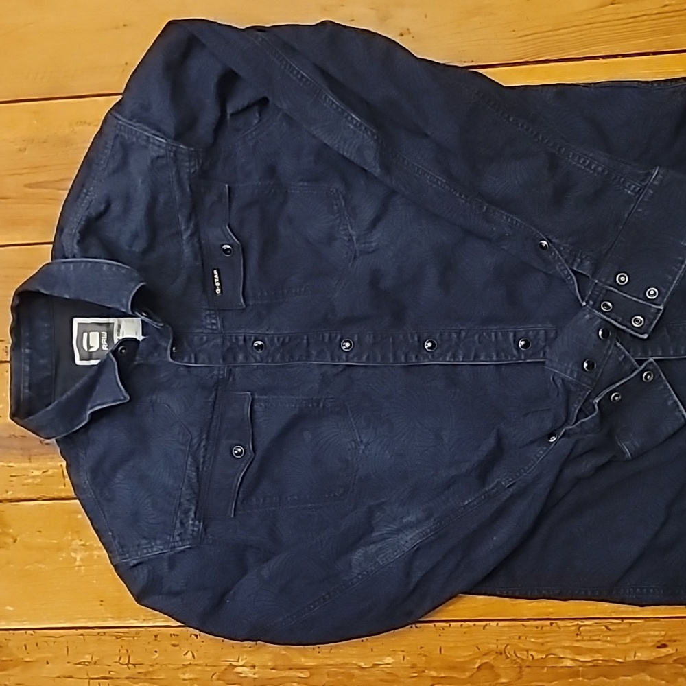 G-star raw western denim pearl snap long sleeve shirt peacock